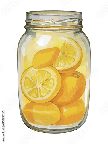 瓶漬けしたレモンの水彩風イラスト　生成AI