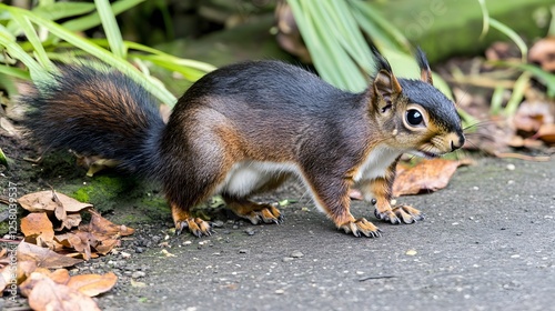 Adorable Red-Rumped Squirrel on Ground Close Up
