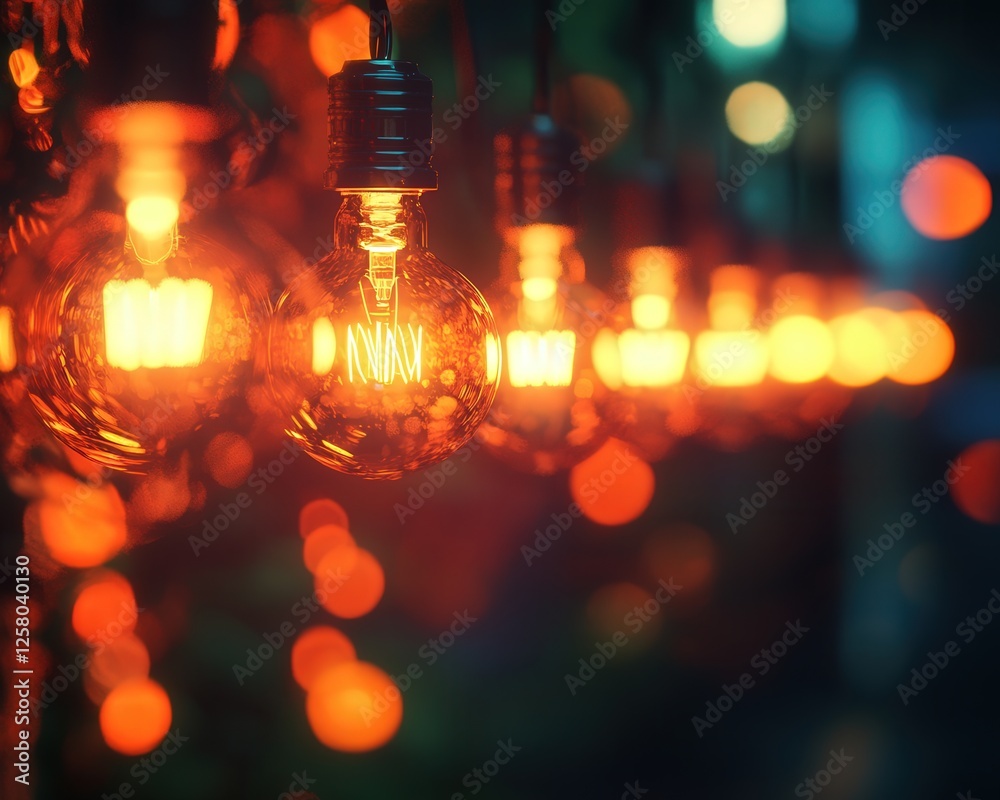 glowing light bulbs in a row, with a dreamy bokeh effect in the background, turning ordinary lighting into an artistic masterpiece. glowing light bulbs in a row, with a dreamy bokeh effect in the background, turning ordinary lighting into an artistic masterpiece.
