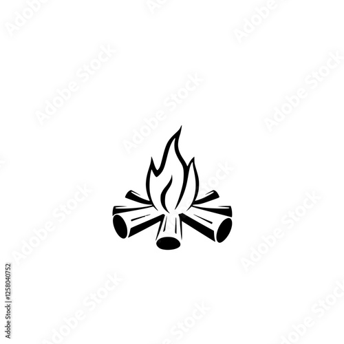 Bonfire in the Woods: Vector illustration of a campfire. Black and white minimalist.