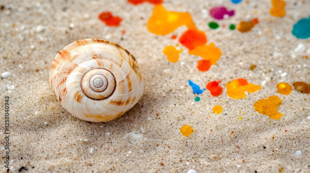 Seashell on Colorful Sand Beach Summer Art Seashell on Colorful Sand Beach Summer Art