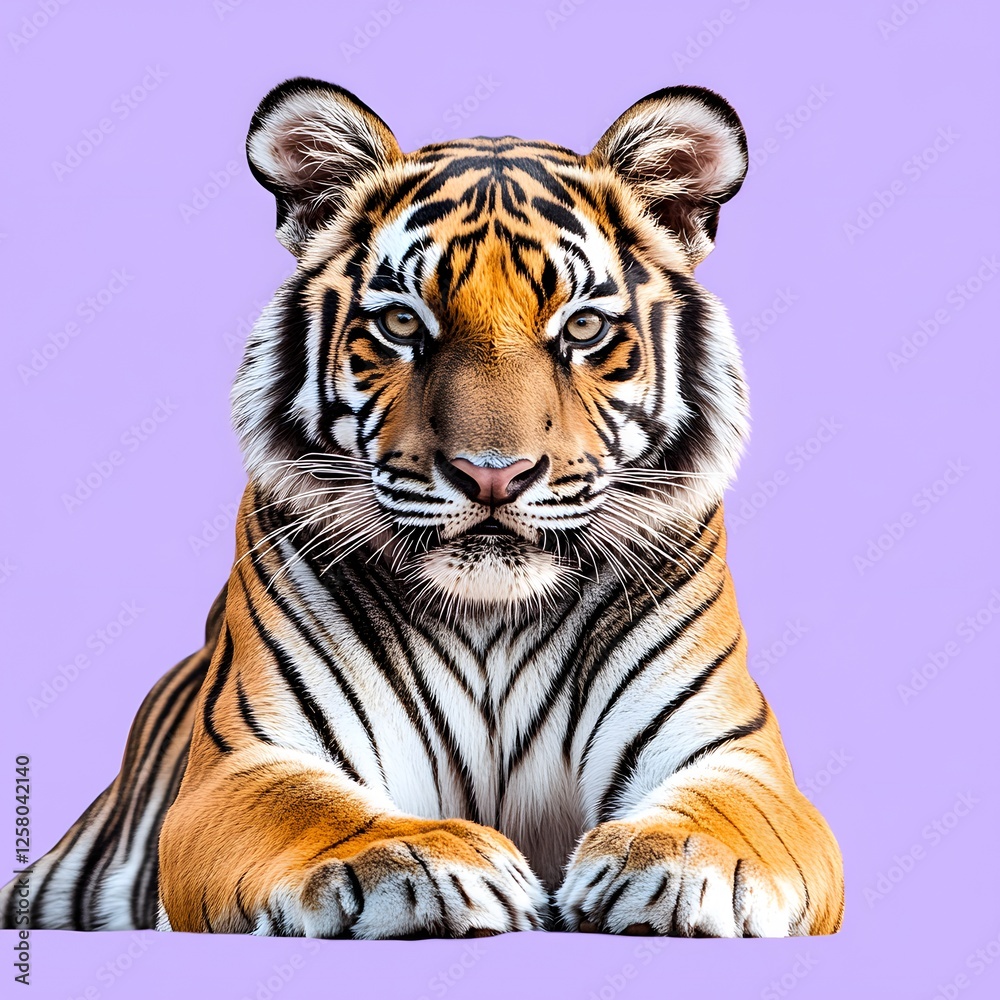 Obraz premium Majestic Tiger Portrait on Lavender Background