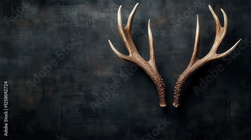 These majestic antlers are beautifully showcased against a dark artistic backdrop, highlighting their intricate details and connecting nature with creativity. photo