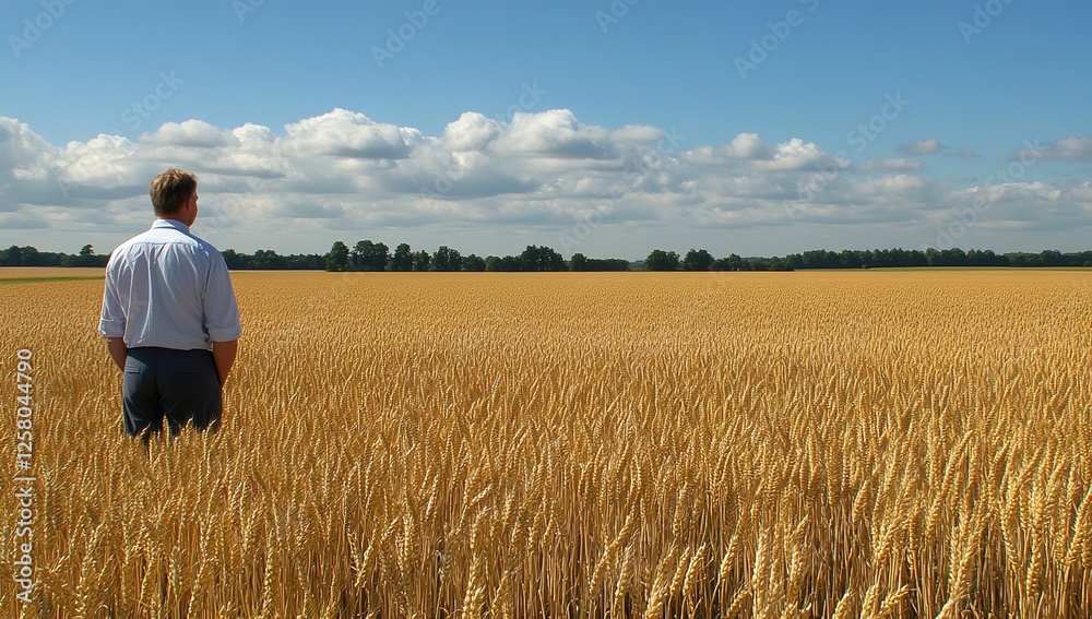 Golden Wheat Field: A Farmer Surveys His Crops Under a Summer Sky Golden Wheat Field: A Farmer Surveys His Crops Under a Summer Sky