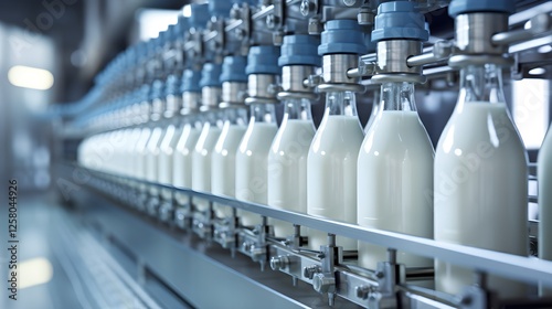 Milk Bottling Plant Automated Conveyor Belt Filling Glass Bottles with Fresh Milk