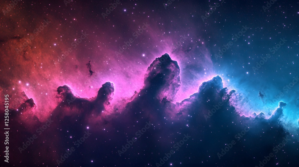 Obraz premium Cosmic Nebula Cloudscape- Vibrant Pink and Blue Galaxy