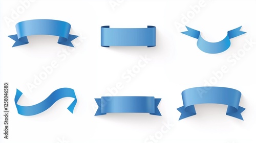 Set of blue ribbon labels on a white background.