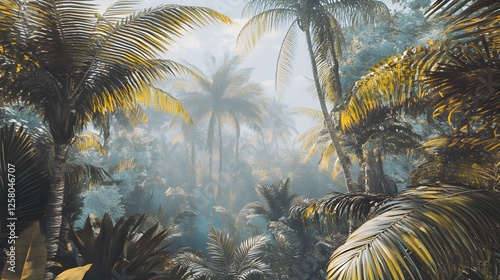 Lush Tropical Palm Tree Forest Sunlight Rays