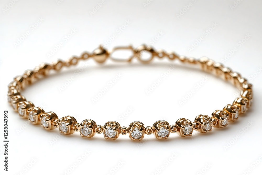 Golden bracelet adorned with sparkling diamonds on white background Golden bracelet adorned with sparkling diamonds on white background