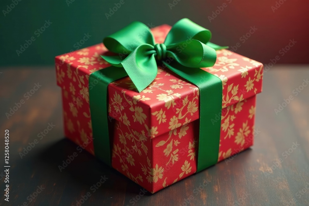Obraz premium Ornate gift box wrapped in layered craft paper, gift wrap, green bow