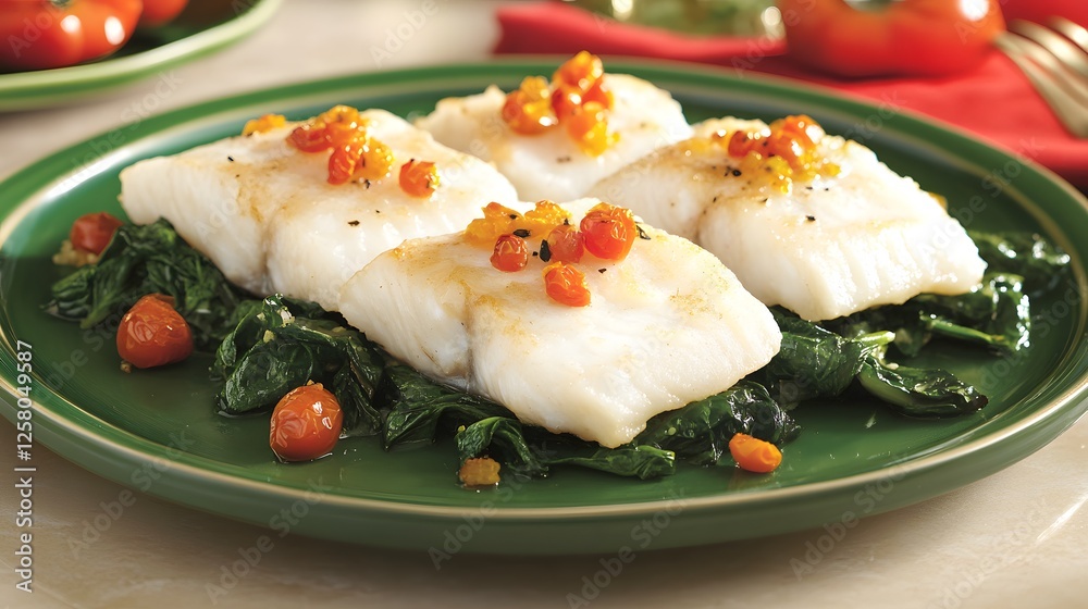 Delicious Pan-Seared Cod with Sautéed Spinach and Citrus Glaze Delicious Pan-Seared Cod with Sautéed Spinach and Citrus Glaze