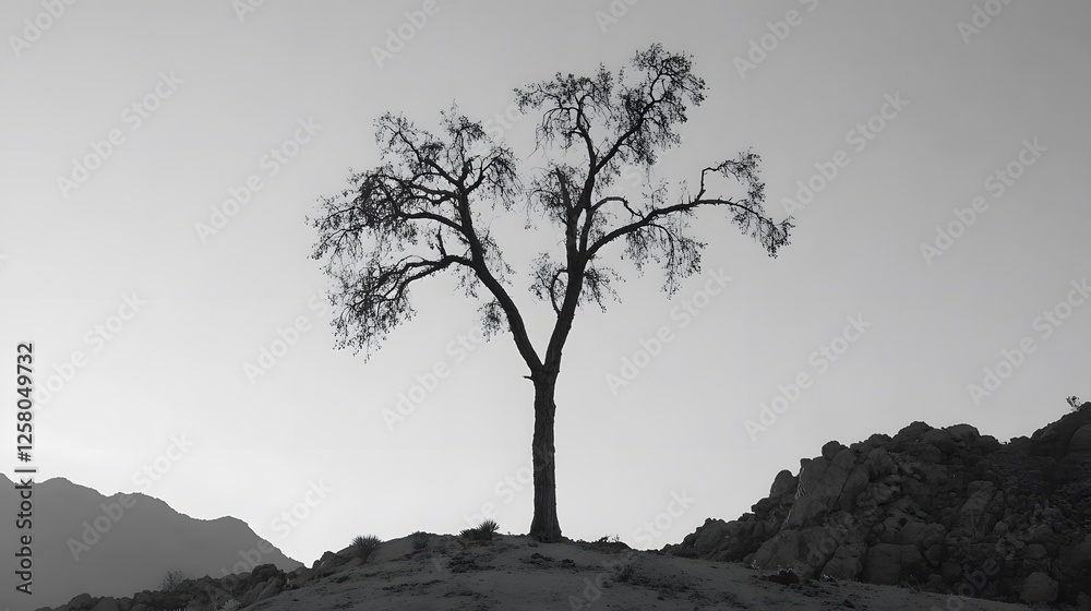 Solitary Tree on Hilltop Black and White Landscape Photography Solitary Tree on Hilltop Black and White Landscape Photography