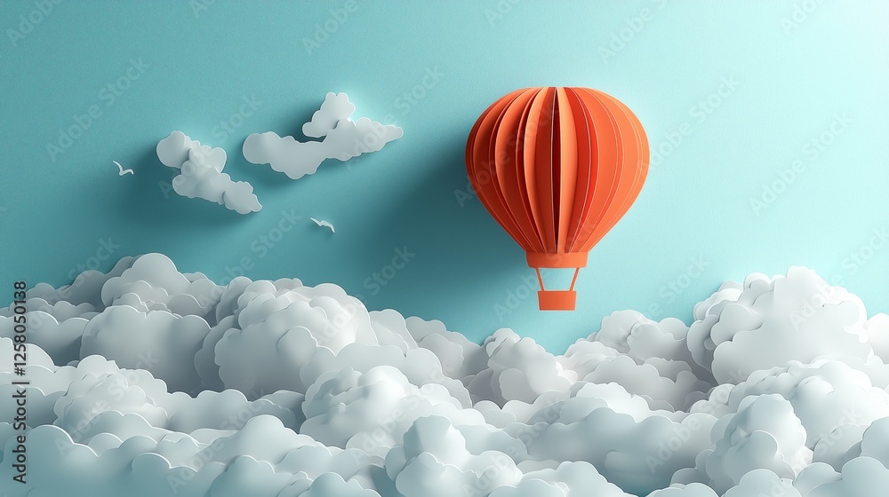 Fototapeta premium A background with hot air balloon and clouds in paper cut style.