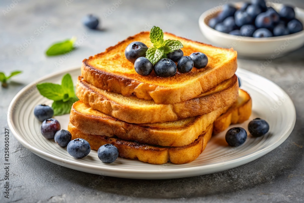 Delicious French Toast Slices with Blueberries – Minimalist Side View Stock Photo Delicious French Toast Slices with Blueberries – Minimalist Side View Stock Photo