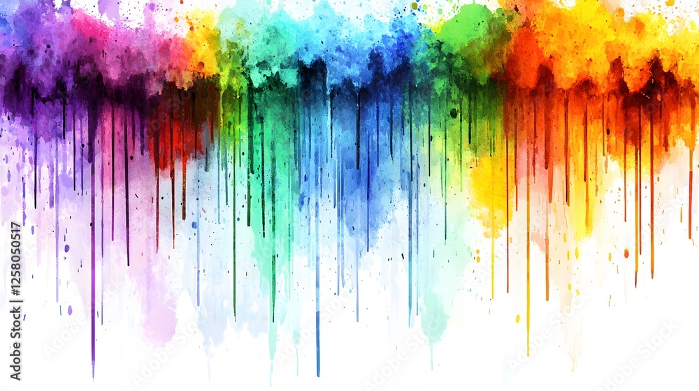 Fototapeta premium Vibrant Rainbow Watercolor Drips Abstract Background