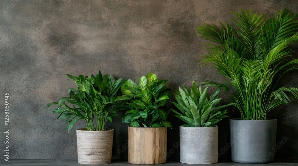 A beautiful arrangement of green plants in uniquely styled pots, creating a stunning visual contrast that enhances the interior design of a modern living space. A beautiful arrangement of green plants in uniquely styled pots, creating a stunning visual contrast that enhances the interior design of a modern living space.