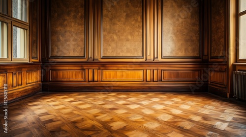 Wallpaper Mural Old building with wooden parquet floor, wooden wainscoting panels and wallpaper. Torontodigital.ca