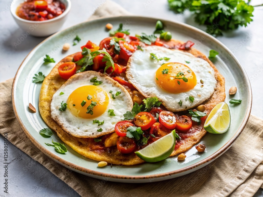 Delicious Huevos Rancheros with Fried Bananas - Breakfast Food Stock Photo Delicious Huevos Rancheros with Fried Bananas - Breakfast Food Stock Photo