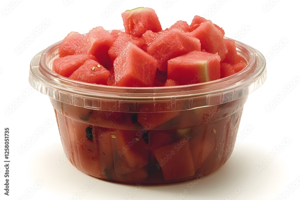 Fresh Juicy Watermelon Cubes in Clear Plastic Cup