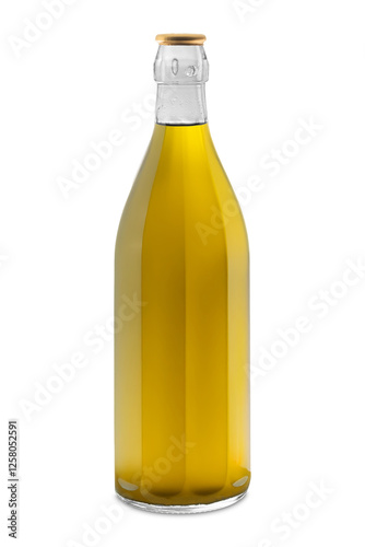 Extra virgin olive oil in glass bottle isolated on white with clipping path included