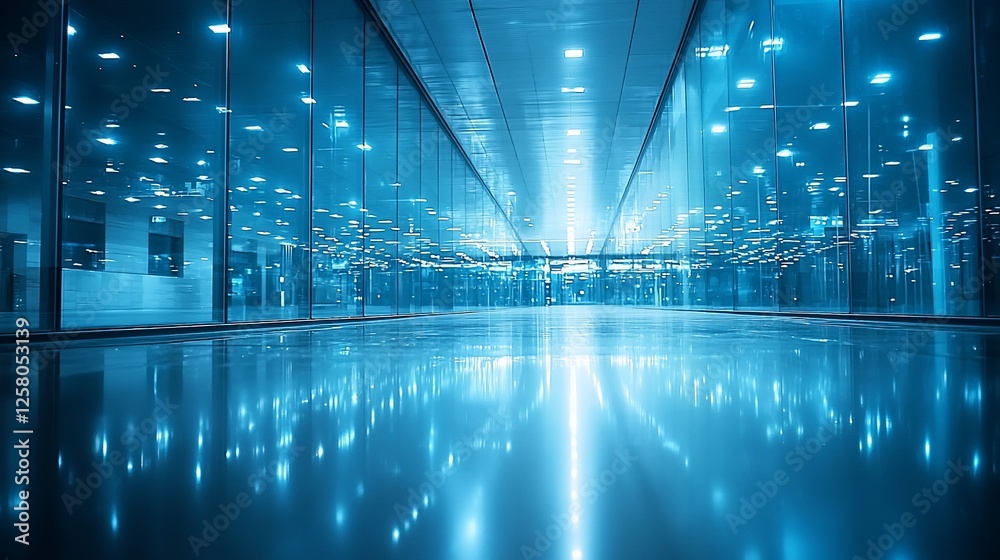 Cityscape glass corridor night reflection Cityscape glass corridor night reflection