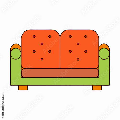 Playful Colorful Sofa Icon vector for Home Decor Branding.