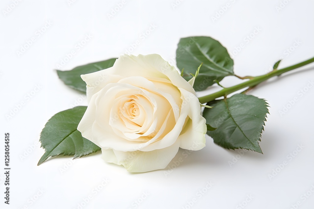 Fototapeta premium Single Cream Rose Blossom on White Background