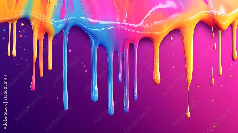 Naklejka premium Colorful Dripping Paint on Vibrant Background, Abstract Art Design