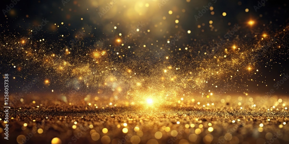 Obraz premium Sparkling golden dust settles on a dark surface