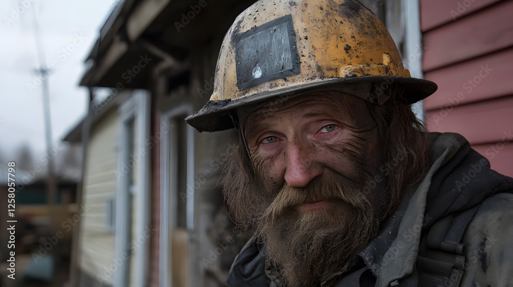 Fototapeta premium Grizzled Old Miner Portrait Dirty Face Hard Work