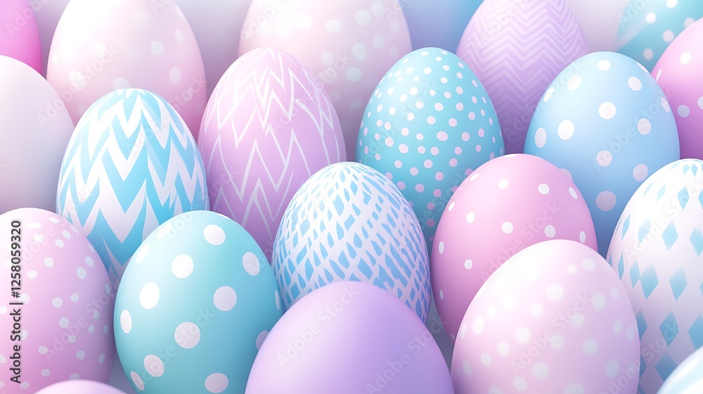 Delightful Pastel Easter Eggs with Chevron Polka Dot and Diamond Patterns for Spring Celebration Delightful Pastel Easter Eggs with Chevron Polka Dot and Diamond Patterns for Spring Celebration