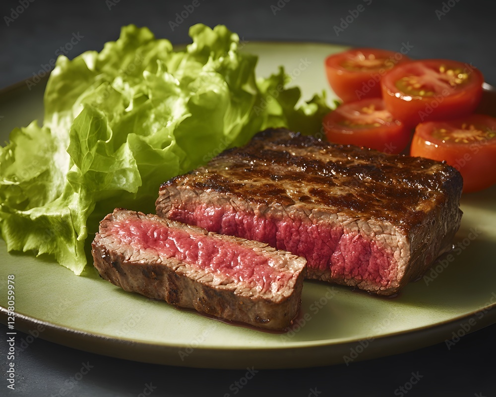 Juicy Grilled Steak Sliced with Salad and Tomatoes Juicy Grilled Steak Sliced with Salad and Tomatoes
