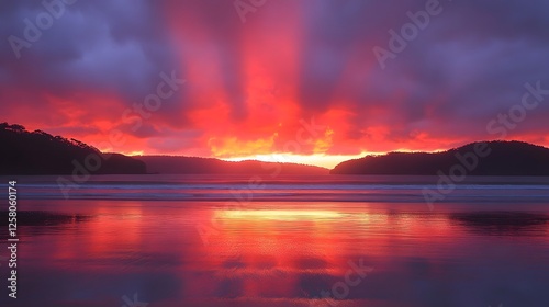 Fiery Sunset over Tropical Beach Landscape
