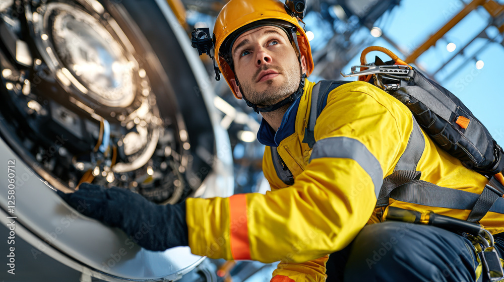 maintenance engineer inspects machinery with focus and determination