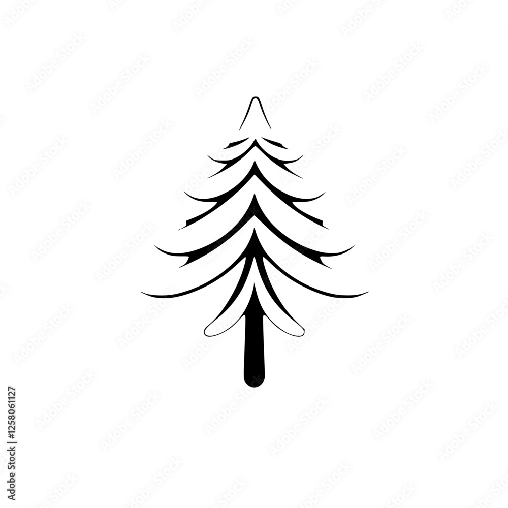 Obraz premium Minimalist Black and White Tree Illustration on White Background: a Graphic Design Concept.