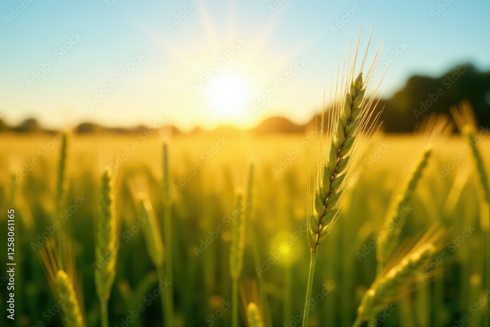 Barley stalks stretching towards the sunlight, field, natural light, plants Barley stalks stretching towards the sunlight, field, natural light, plants