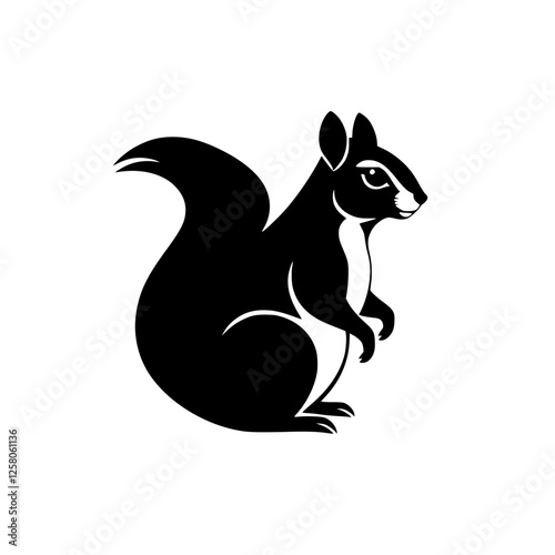 Black and White Squirrel, standing in a bold, graphical way, ready for action.