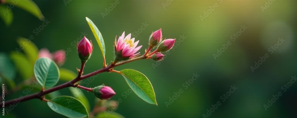 Delicate myrtle branch with fleur de lys in bud, bud, floral Delicate myrtle branch with fleur de lys in bud, bud, floral