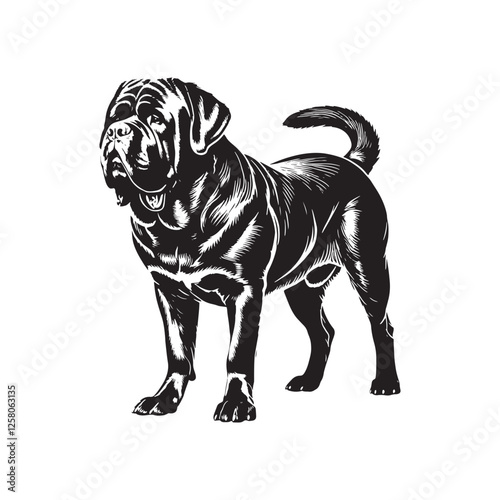 Majestic Mastiff silhouette featuring a poised stance - Mastiff illustration - minimal Mastiff vector - dog silhouette
