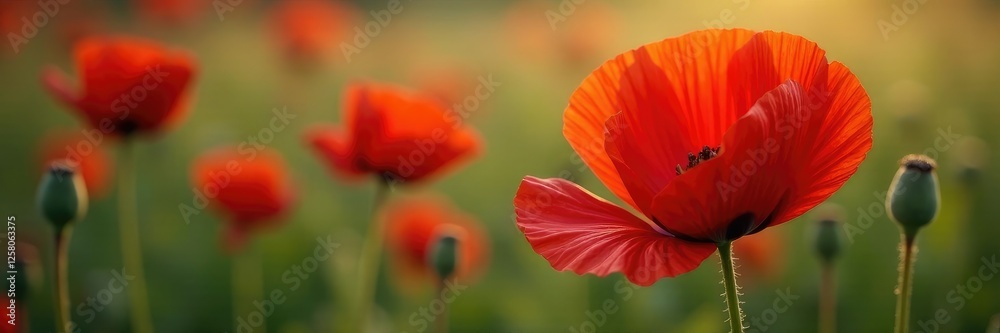Delicate petals of wild red poppies unfurl slowly, bloom, flowers, delicate petals Delicate petals of wild red poppies unfurl slowly, bloom, flowers, delicate petals