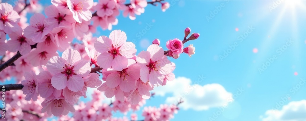Delicate pink cherry blossom tree against a blue sky, sky, spring, cherry blossom Delicate pink cherry blossom tree against a blue sky, sky, spring, cherry blossom