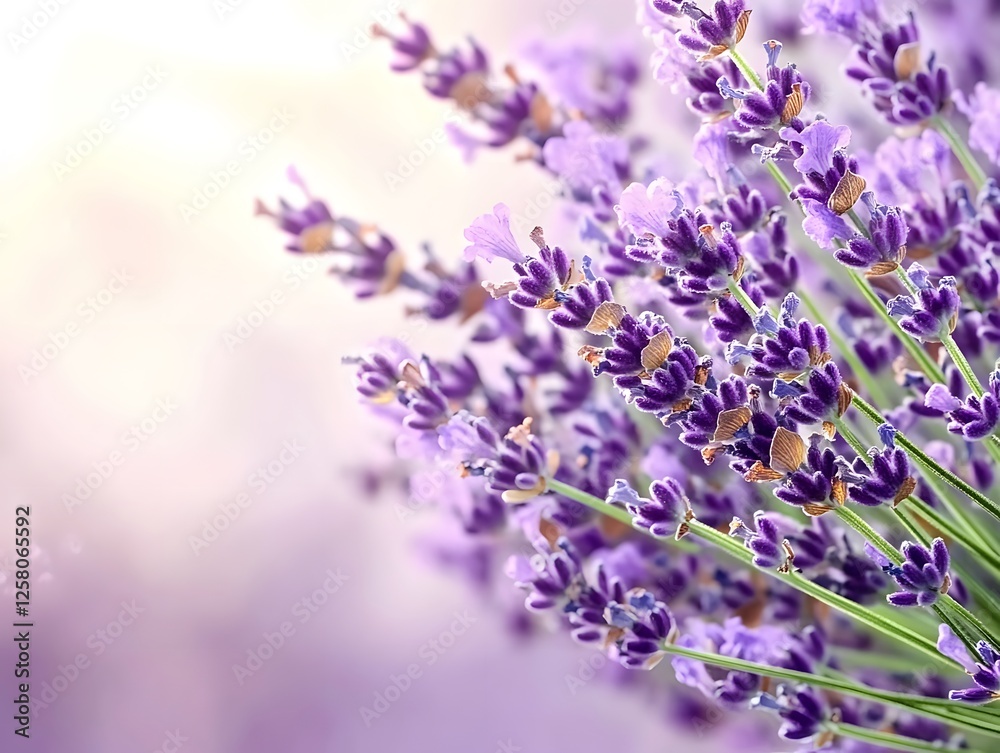 Naklejka premium Beautiful Lavender Flowers Bouquet Closeup Soft Background