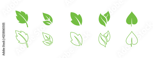 Green leaf icons set. Leaves icon on isolated background. Collection green leaf. Elements design for natural, eco, vegan, bio labels. Vector illustration EPS 10