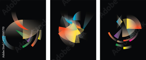 Modern colorful minimalistic gradient poster print set.Contrast cover template vector with abstract shapes and perspective forms in motion. Suitable for typography, presentations, flyers and web.
