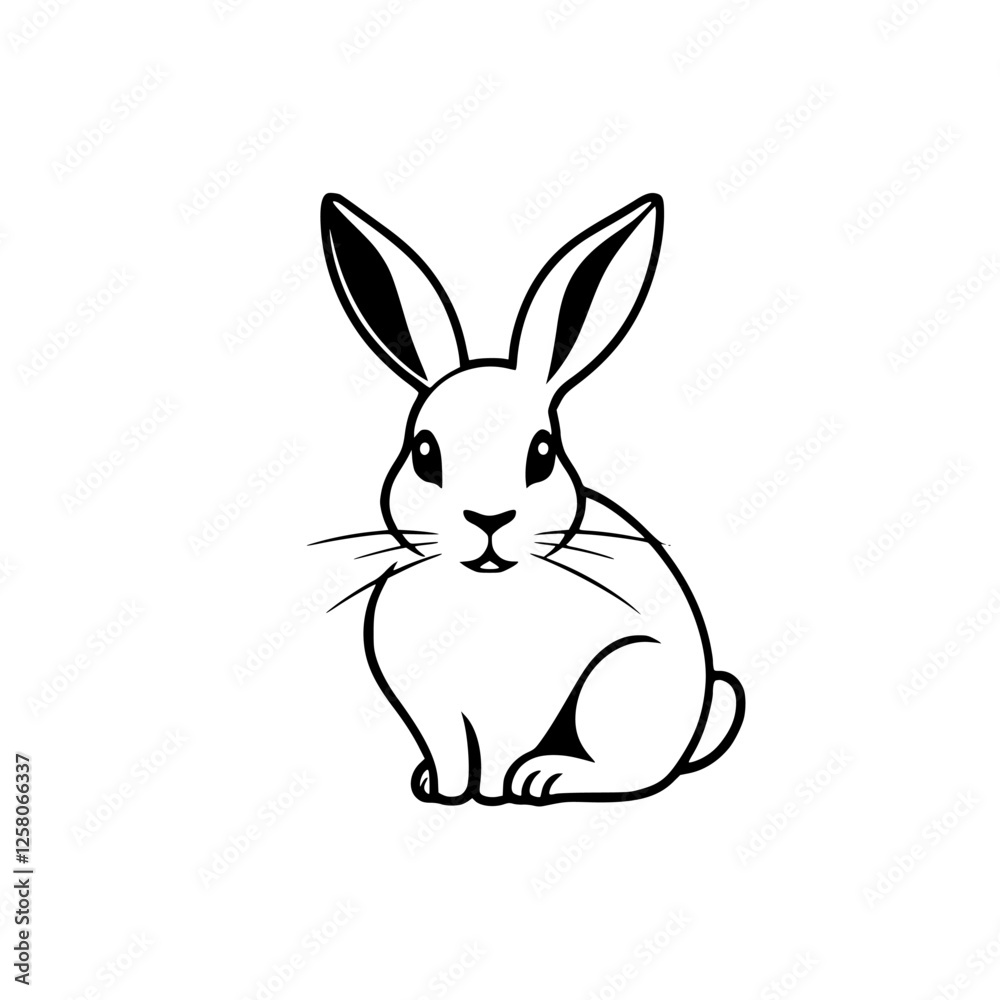 Fototapeta premium Clean illustration of a sitting bunny, minimal, happy, calm, stylized line art.