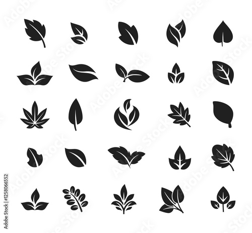 Leaf icons set, tropical leaves set, palm leaves silhouettes isolated, green leafs, environment and nature eco sign