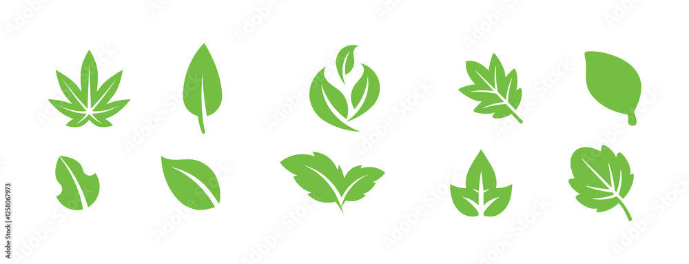 Green leaf icons set. Leaves icon on isolated background. Collection green leaf. Elements design for natural, eco, vegan, bio labels. Vector illustration EPS 10 Green leaf icons set. Leaves icon on isolated background. Collection green leaf. Elements design for natural, eco, vegan, bio labels. Vector illustration EPS 10