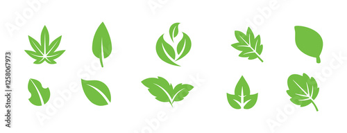 Green leaf icons set. Leaves icon on isolated background. Collection green leaf. Elements design for natural, eco, vegan, bio labels. Vector illustration EPS 10