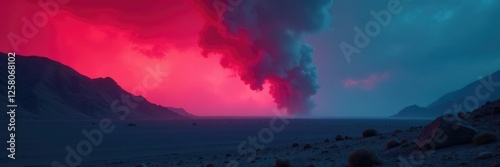 Nocturnal vapors waft across a desolate terrain, colors, smokes, eerie silence