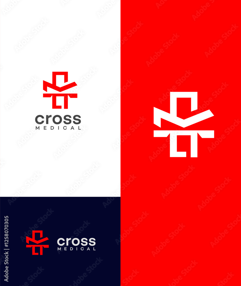 Cross Medical Logo Design Red, White, Monogram, Healthcare Branding Cross Medical Logo Design Red, White, Monogram, Healthcare Branding